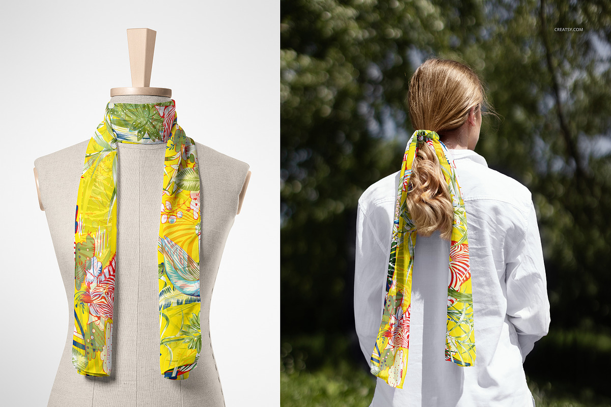 25x140cm Chiffon Silk Scarf Mockup, a Mask Mockup by creatsy5 (Photo 5 of 7)