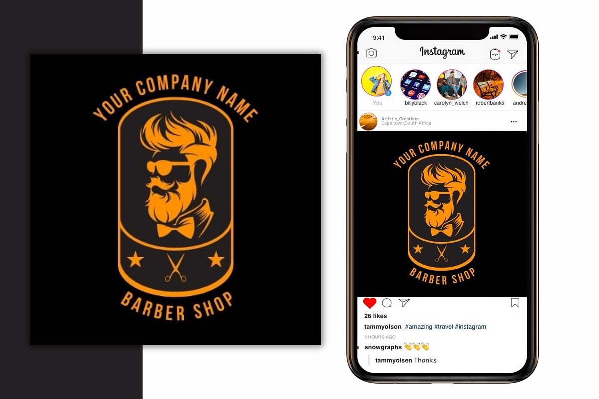 Unique Barber Shop Brand Logo Design, a Branding & Logo Template by Mishek Munene (Photo 3 of 7)