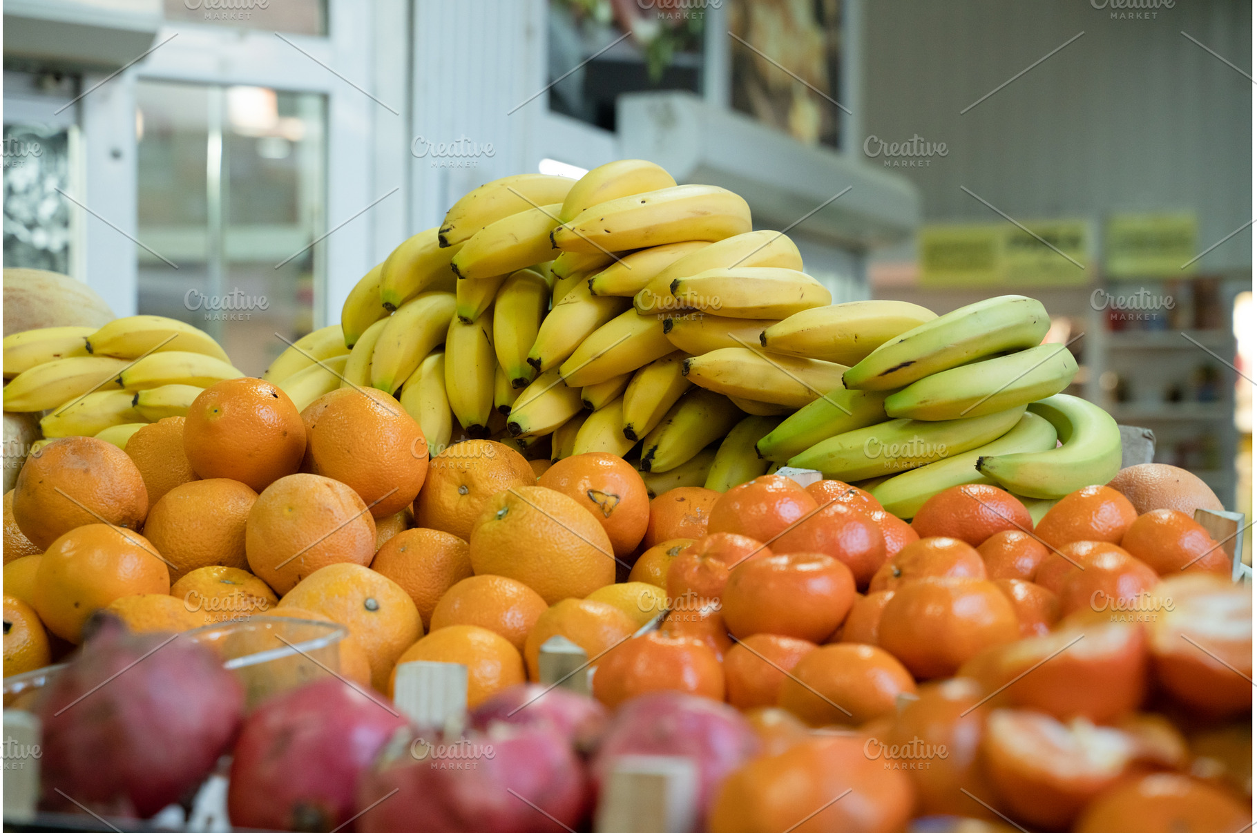 Fresh bananas in plastic boxes on, a Food & Drink Photo by oksix