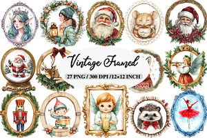 Vintage Christmas Framed Character, an Illustration by Daily.Designs