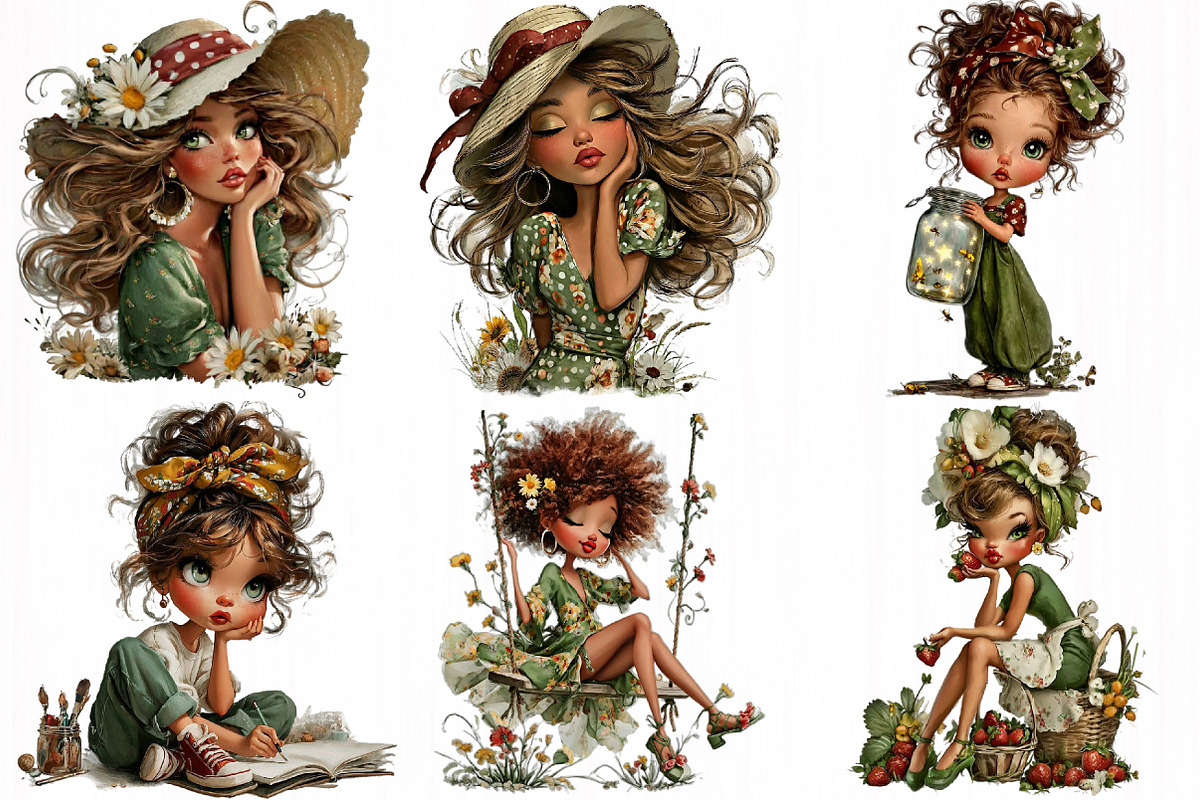 Whimsical Summer Girl Clipart, an Illustration by DreamCafeArt (Photo 4 of 7)