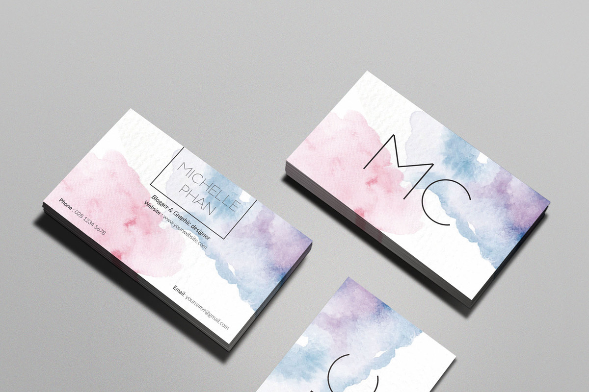 Creative watercolor business card, a Business Card Template by Chic templates (Photo 3 of 3)