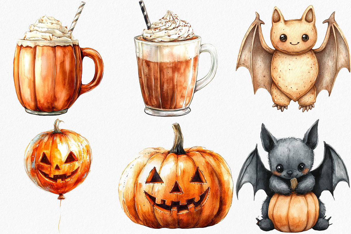 Watercolor Halloween Vibes Clipart, an Illustration by Canvas Craft (Photo 2 of 8)