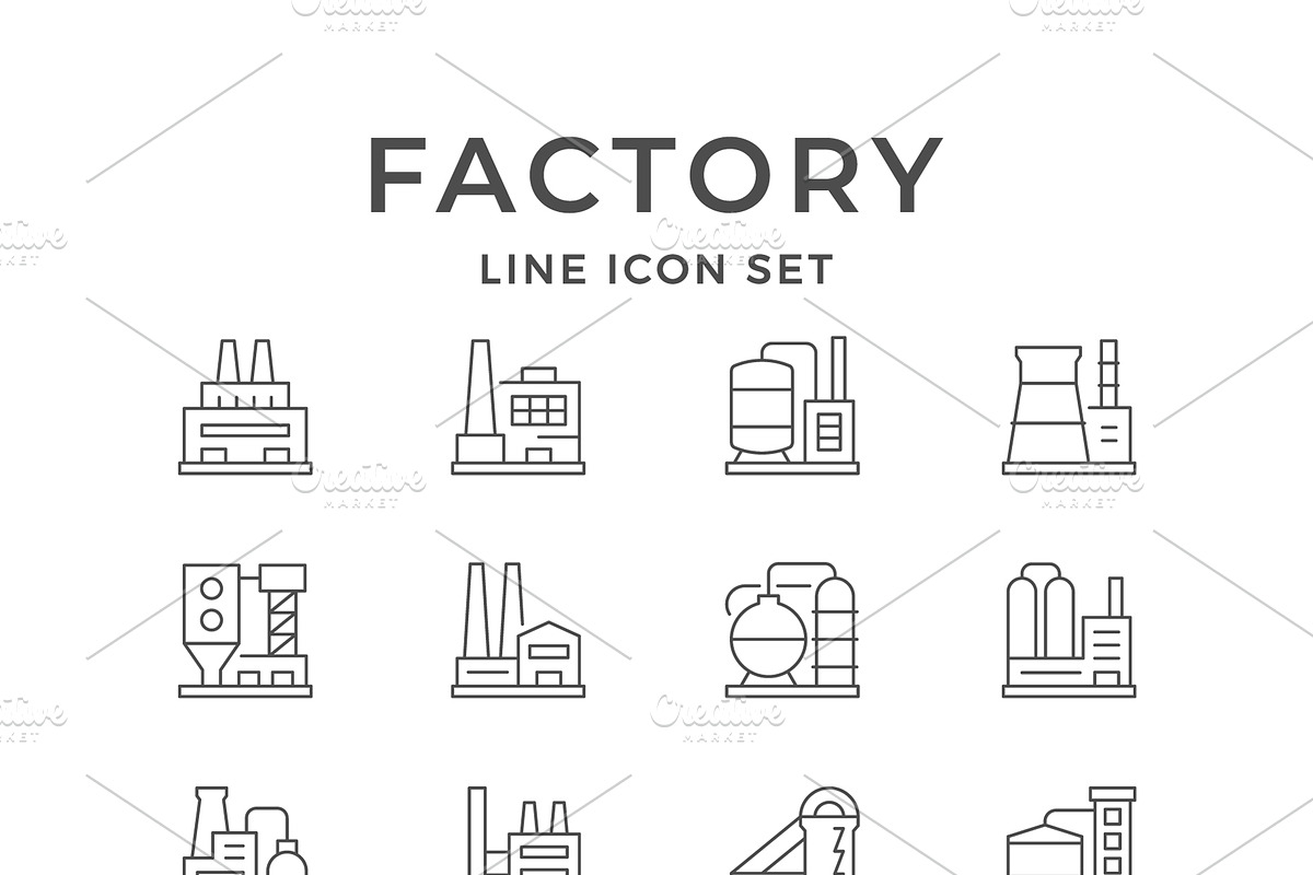 Set line icons of factory or plant, an Outline Icon by motorama (Photo 1 of 2)