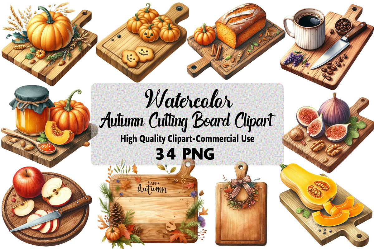 Autumn Cutting Board Clipart Bundle, an Illustration by Daily.Designs (Photo 1 of 5)