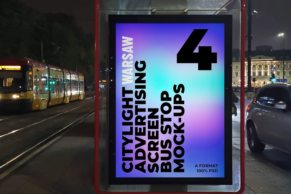 Warsaw Bus Stop Ad Screen Set 1, an Advertising Mockup by Graphic Shelter (Photo 4 of 7)