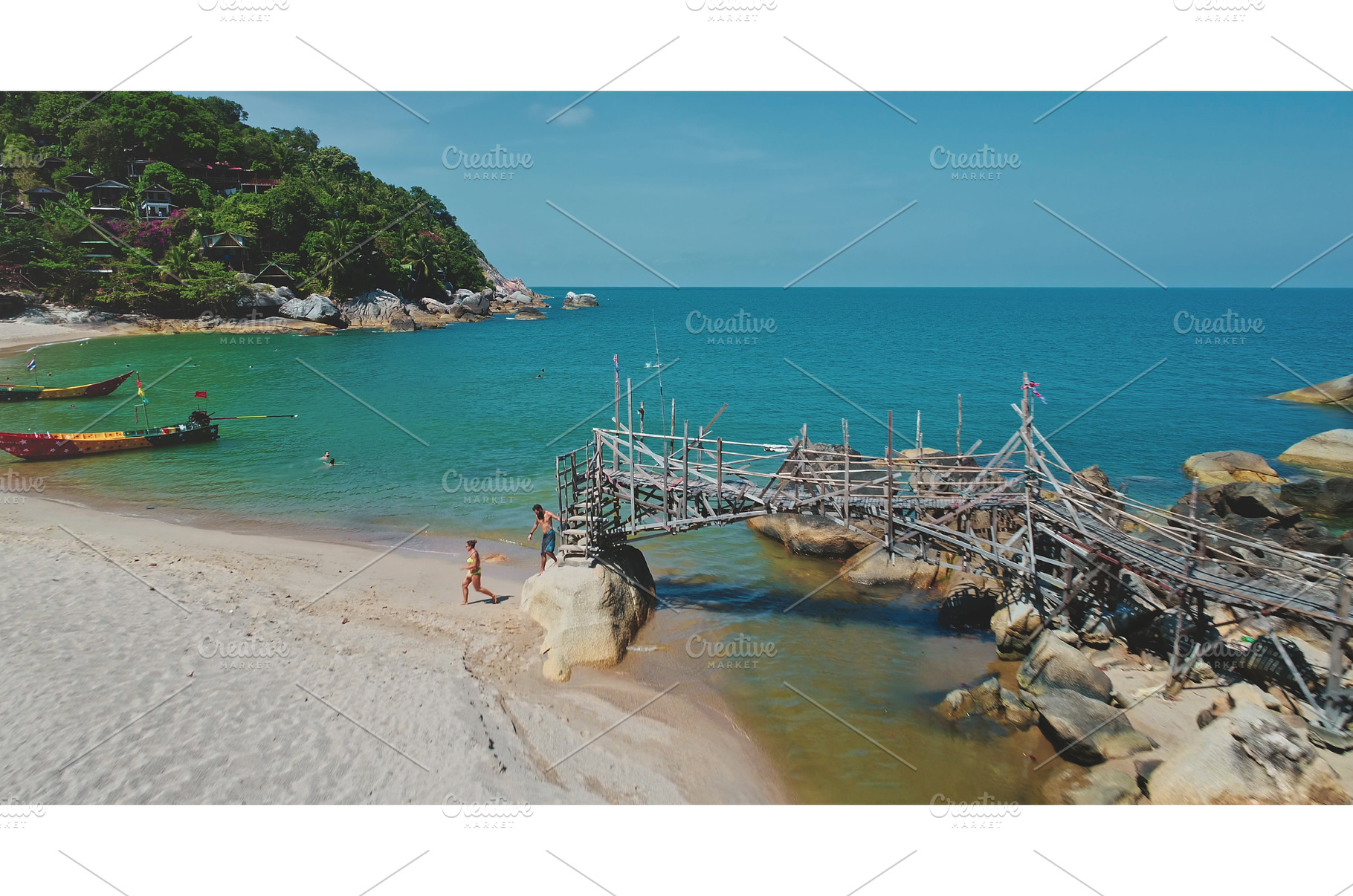 Tourists walking on tropical beach, a Nature Photo by Goinyk