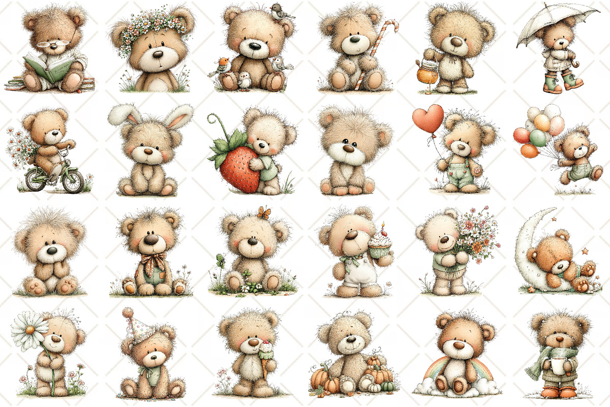 Whimsical Teddy Bear Clipart, an Animal Illustration by Black Bird Studio (Photo 2 of 6)