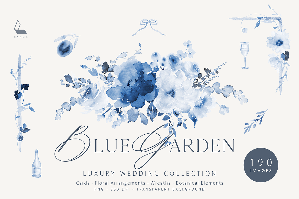 Dusty Blue Floral Wedding Set, an Illustration by Karma (Photo 1 of 16)