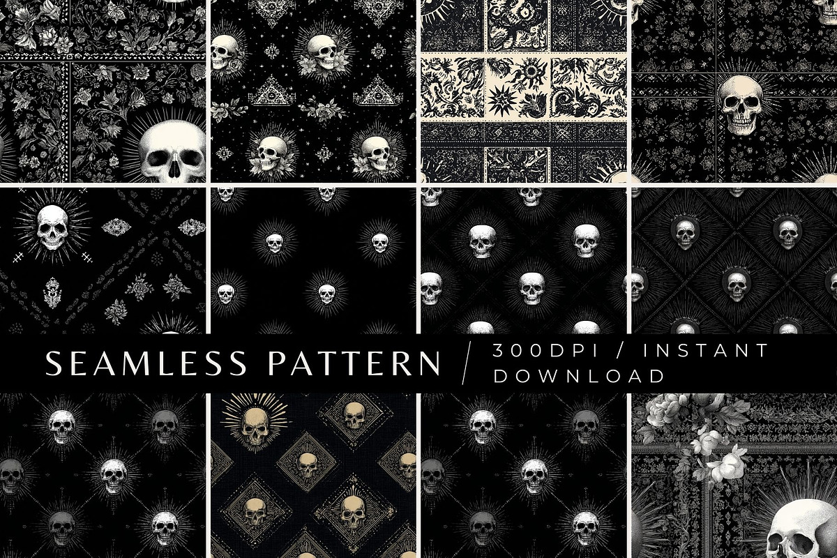 12 Dead Bandana Seamless Patterns, a Pattern Graphic by Inknfolly (Photo 1 of 7)