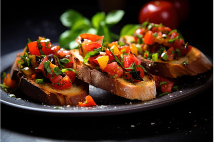 Crisp Plate bruschetta. Generate Ai, a Food & Drink Photo by Ylivdesign