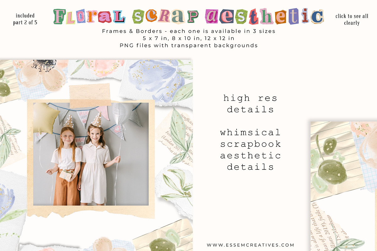 Floral Scrapbook Aesthetic Clipart, a Background Graphic by Essem Creatives (Photo 3 of 7)