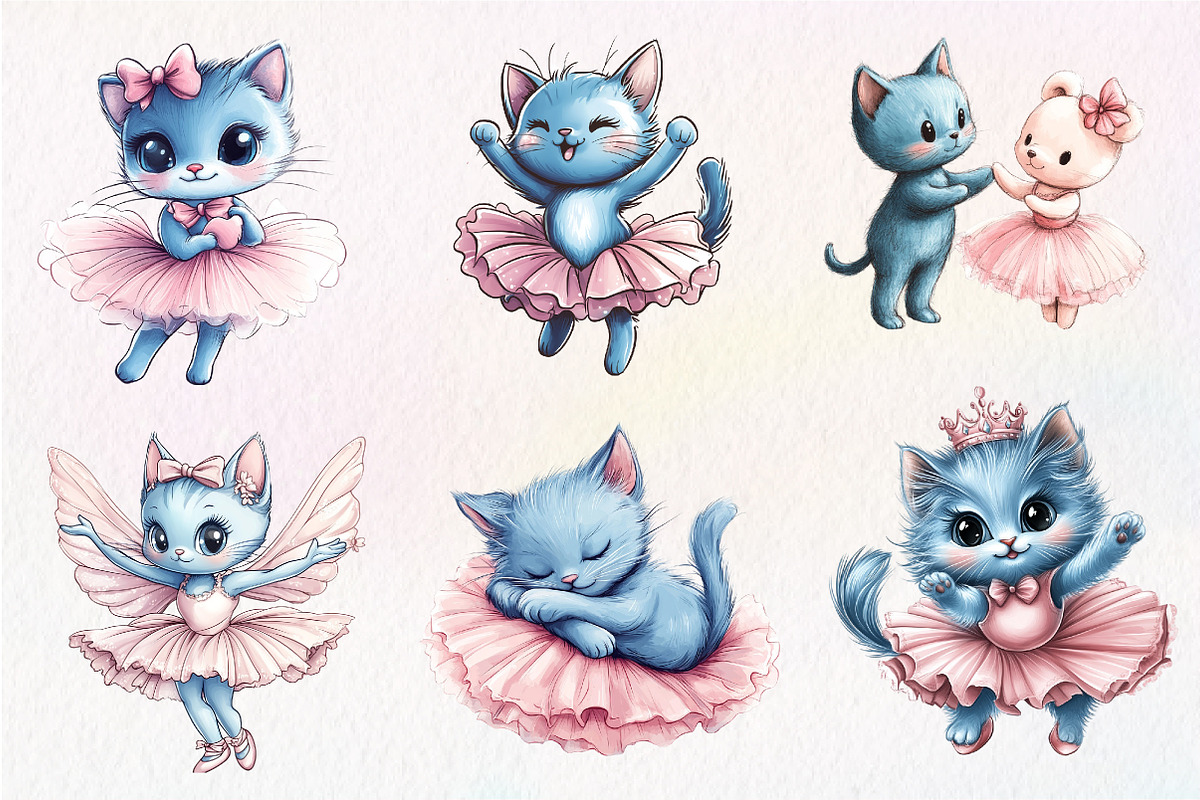 Blue Cat Ballerina Clipart, an Illustration by CreationArt (Photo 5 of 9)