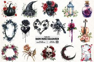 Dark Rose Halloween Bundle Clipart, an Illustration by Pixels.Craft