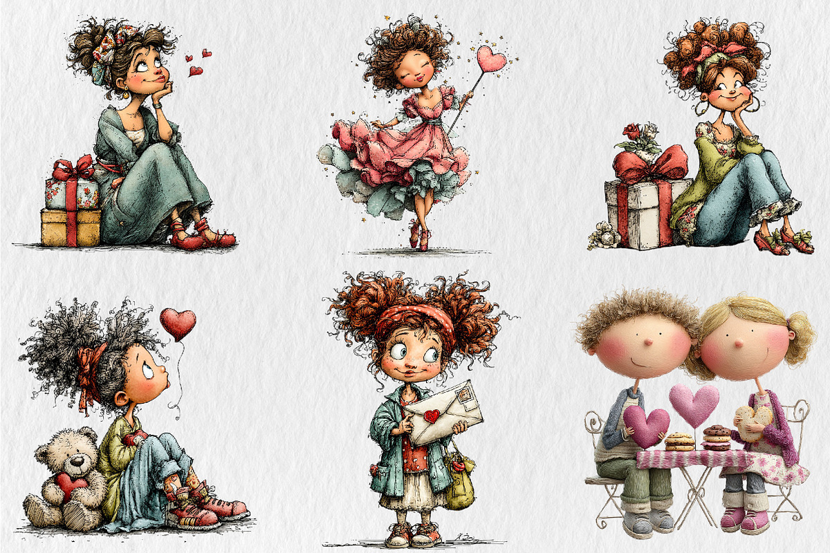 Quirky Valentine Day Woman Clipart, a Seasonal Illustration by Rose Art (Photo 2 of 6)