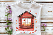 Watercolor Red Autumn Cottage PNG, an Illustration by CraftArtStudio (Thumbnail 3 of 6)