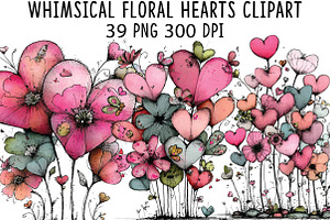 Whimsical Floral Hearts Clipart, an Illustration by CraftArtStudio