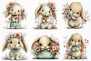 Bunny and Flowers Clipart PNG, an Illustration by Craft Nest (Thumbnail 3 of 12)