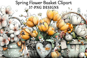 Spring Flower Basket Clipart, an Illustration by Daily.Designs