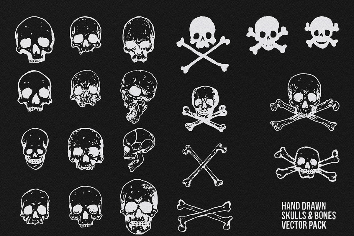 Hand Drawn Skulls & Bones Vectors, an Illustration by danielcomerci (Photo 3 of 3)