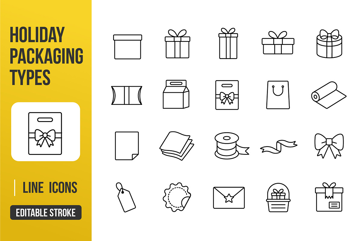 Holiday Gift Packaging Line Icons, an Outline Icon by Grand Design (Photo 1 of 3)