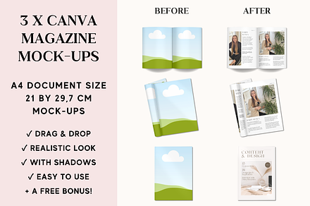 Canva Magazine Mock-ups, A4 size, a Print Template by Daisy Keala