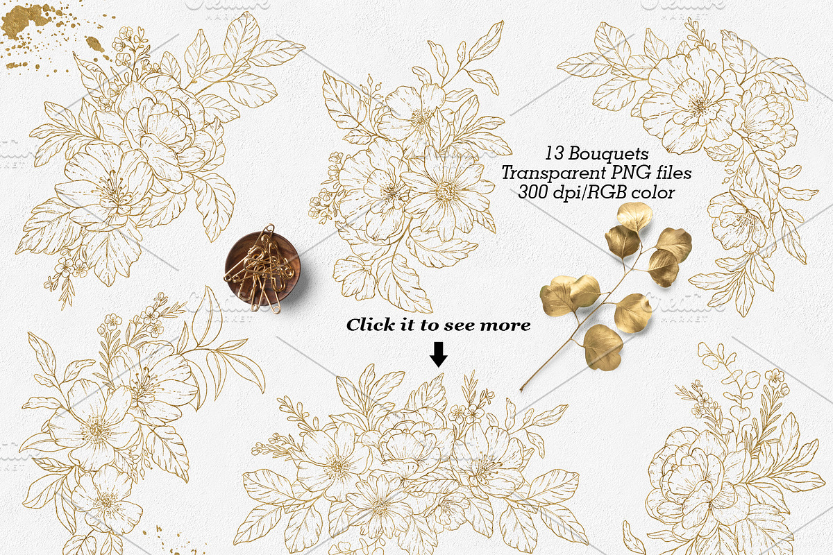 Gold Floral Graphic Collection, an Illustration by Elly Studio (Photo 3 of 14)