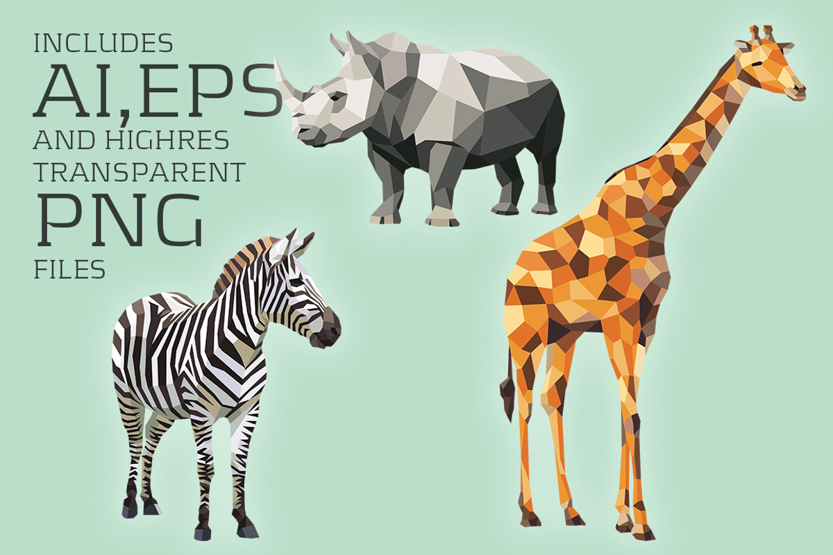 3 AfricanPolygonal Animals, an Animal Illustration by nordicworker (Photo 2 of 2)