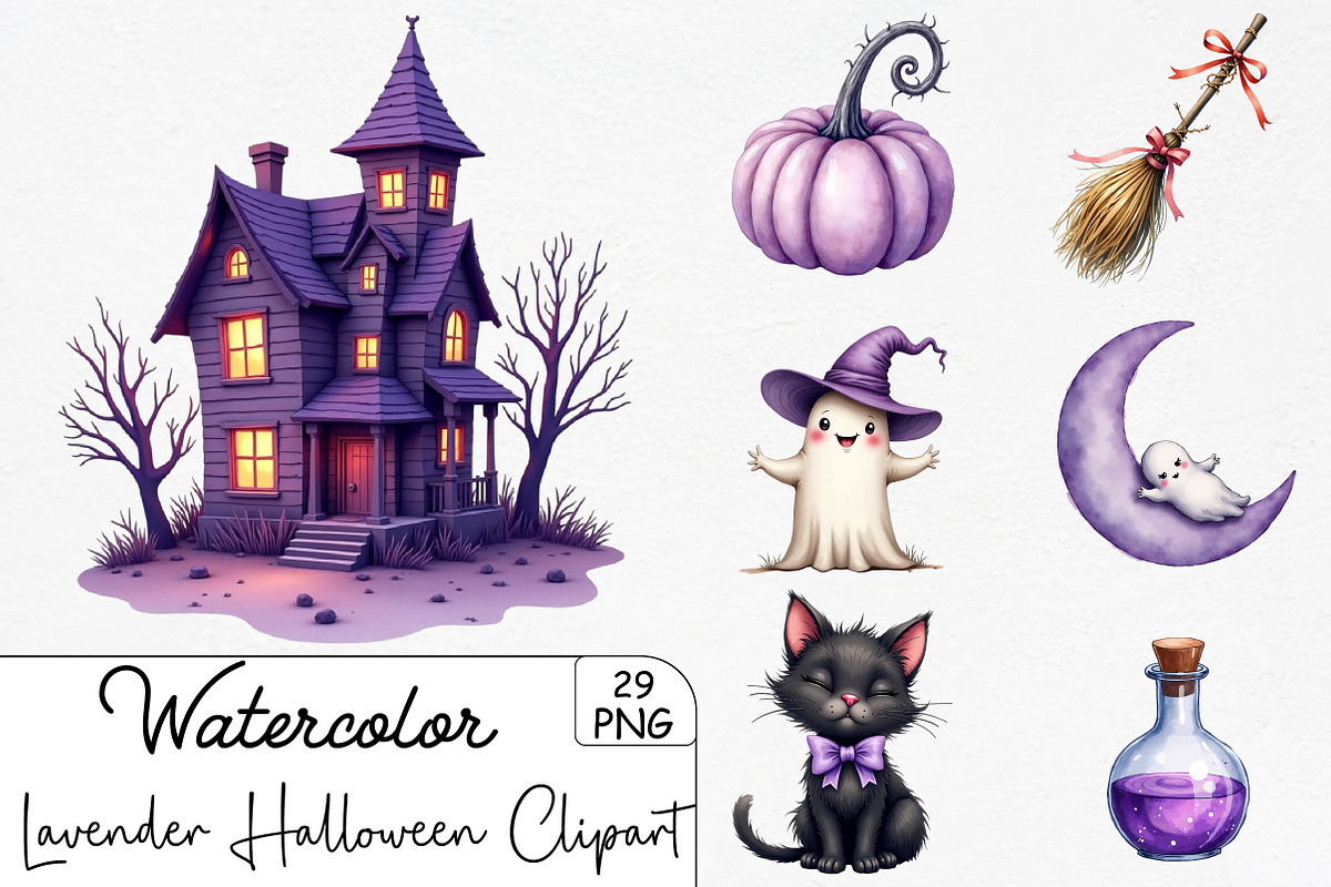 Lavender Halloween Clipar, an Illustration by CrexoraLab (Photo 1 of 5)