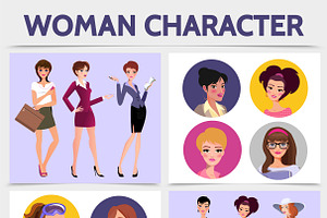 Flat Woman Characters Concept