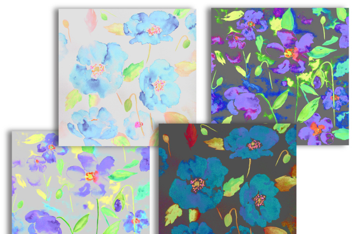 Watercolor Floral Pattern Purple preview 4