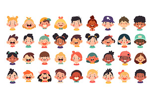 Flat children faces set. Cartoon, a Person Illustration by Stock-Smart-Start