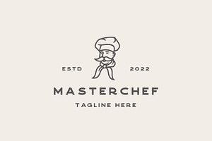 Vintage Retro Line Art Chef Logo