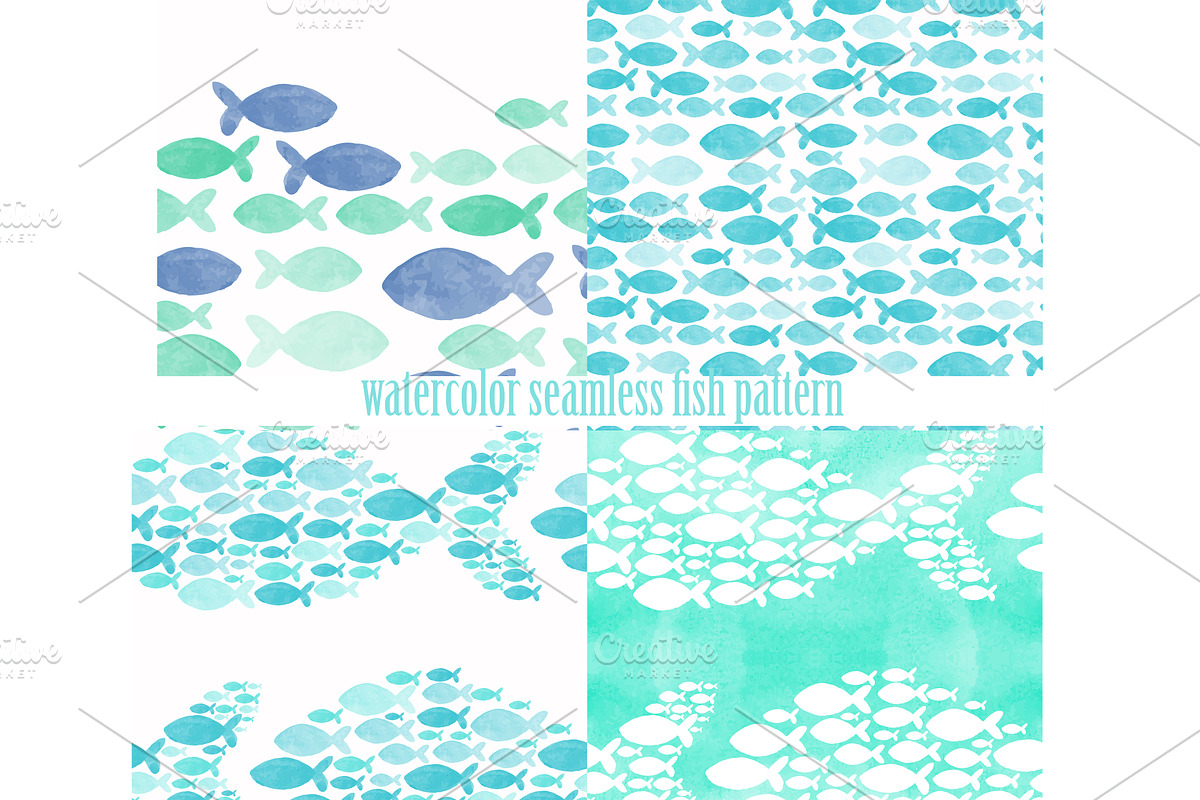 watercolor seamless sea fish, a Pattern Graphic by Vavavka (Photo 1 of 5)