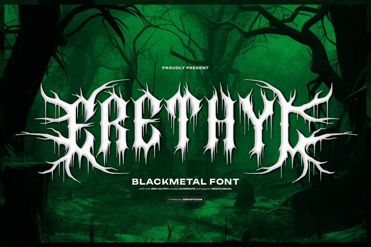Erethyl | Black Metal Font, a Blackletter Font by Denustudios (Photo 1 of 12)