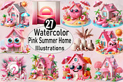 Pink Summer Home Sublimation Clipart, an Illustration by SVGArt (Thumbnail 1 of 8)