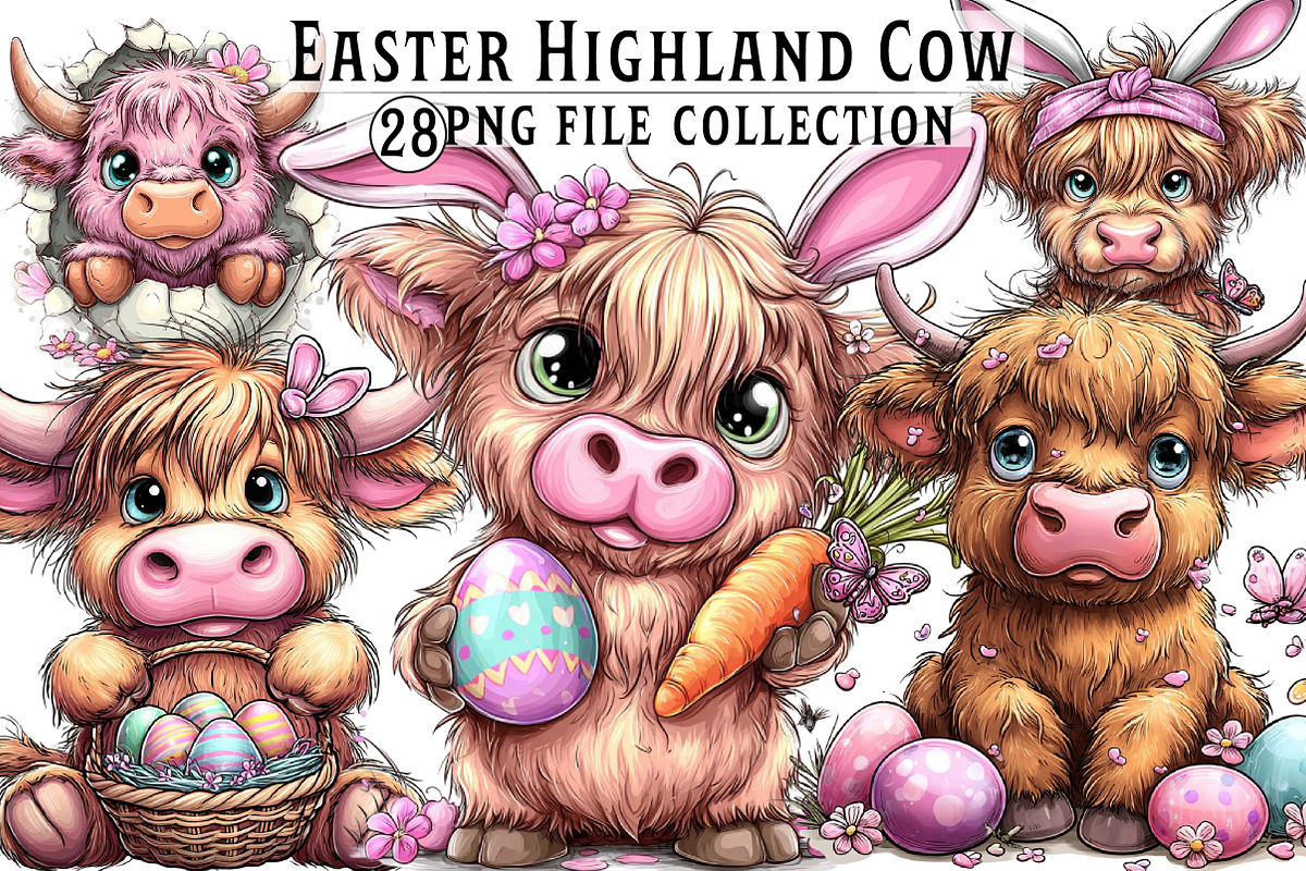 Easter Highland Cow Clipart, an Illustration by Dream Creation (Photo 1 of 6)