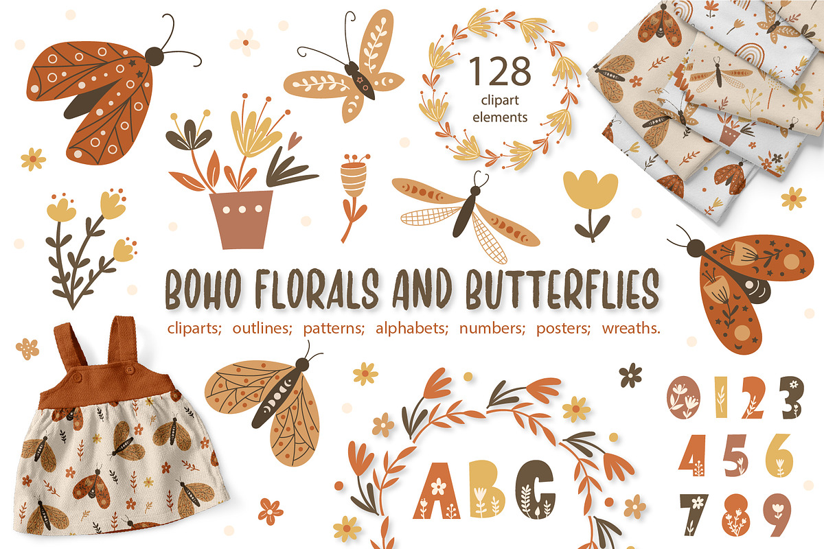 Boho Florals and Butterflies Bundle, an Illustration by DearLetters (Photo 1 of 16)