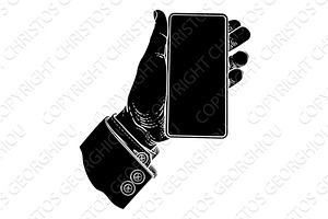 Hand Holding Mobile Phone Vintage, a Technology Illustration by Christos Georghiou