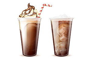 Frappe Coffee, Cola With Ice Cubes