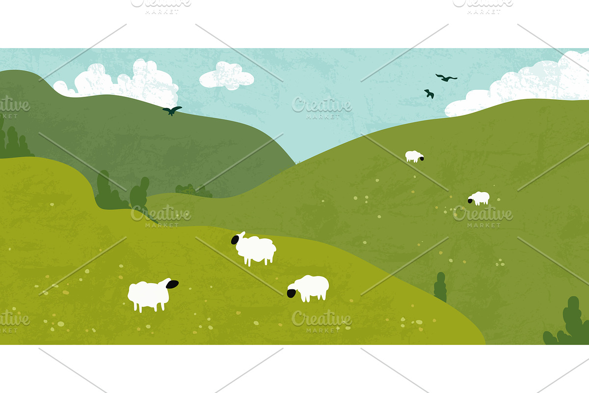 Green grass hills, spring meadow, an Illustration by art PVP - market