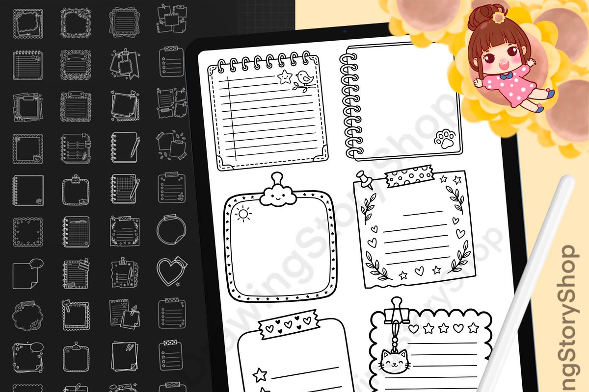 155 Procreate Sticky Notes Stamps, a Brush Add-On by DrawingStoryShop (Photo 1 of 6)