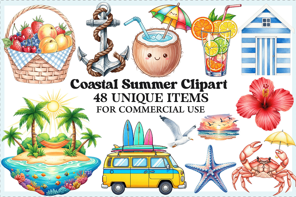 Coastal Summer Sublimation Clipart, an Illustration by Craft Nest (Photo 1 of 6)