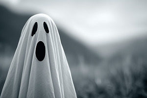 Spooky ghost figure in a dark, a Holiday Photo by MistyDay