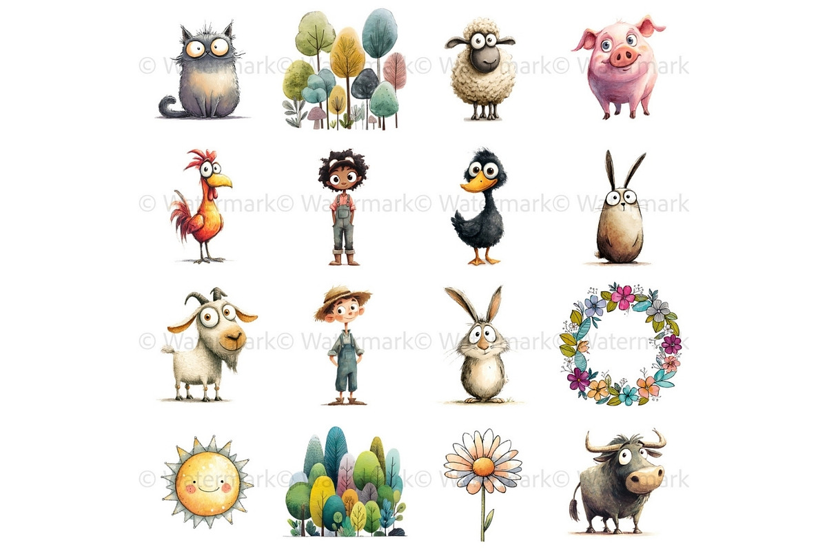 Quirky Farmhouse Clipart Bundle, an Animal Illustration by Nicole Branger Art (Photo 8 of 20)