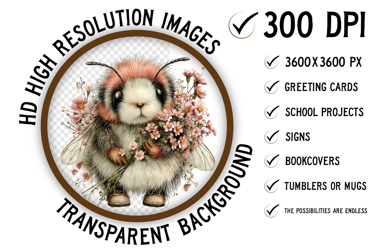 Whimsical Spring Bee Clipart PNG, an Illustration by Craft Nest (Photo 2 of 11)
