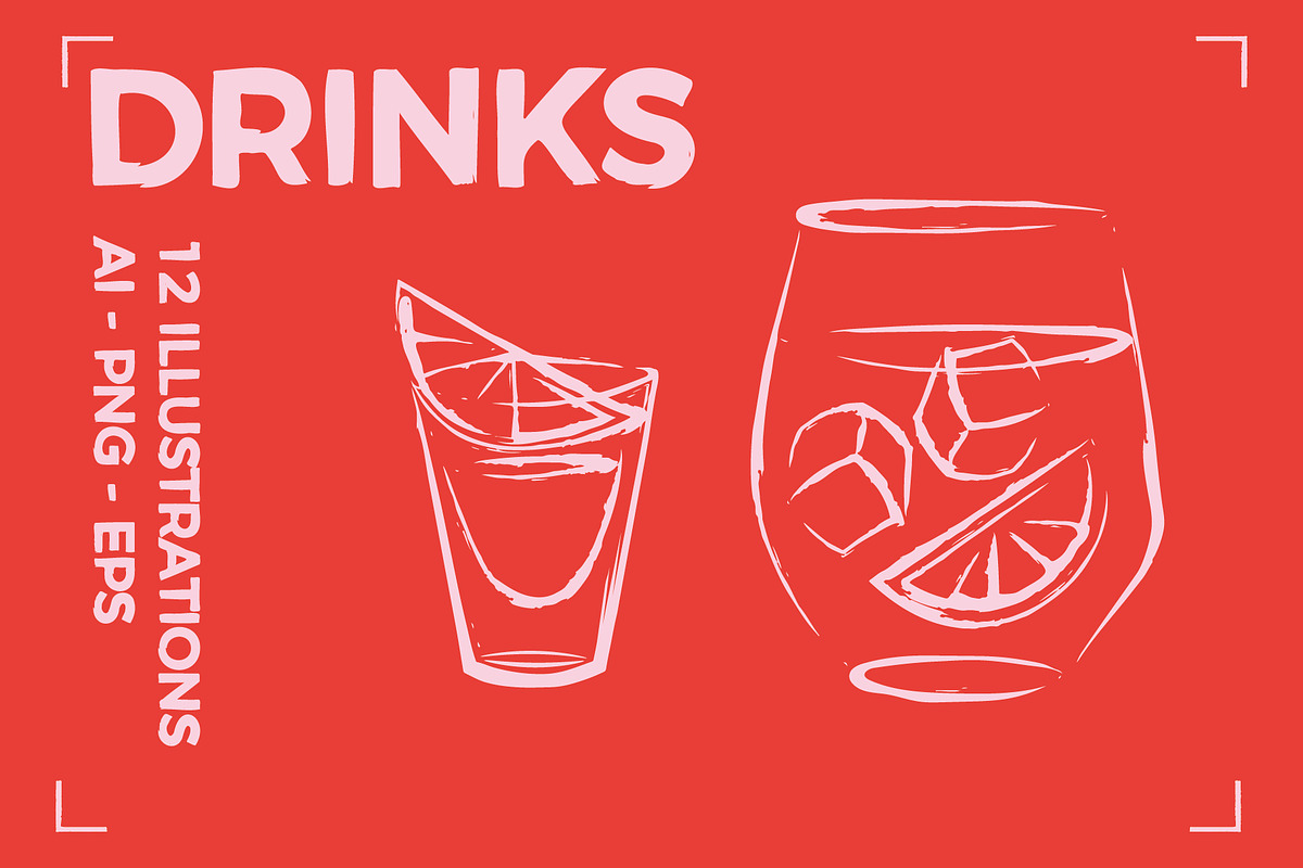DRINKS LINE ART SET (12 ELEMENTS), a Food Illustration by Bonfloret Studio (Photo 1 of 6)