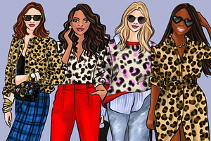 Girls In Animal Print 4 Clipart