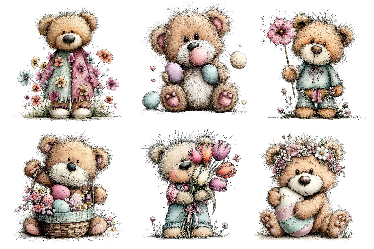 Whimsical Spring Teddy Bear Clipart, an Illustration by Dream Creation (Photo 5 of 5)