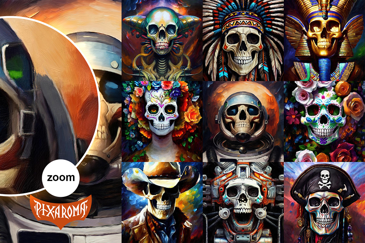 Skulls Bundle - Oil Paintings, an Illustration by pixaroma (Photo 2 of 15)